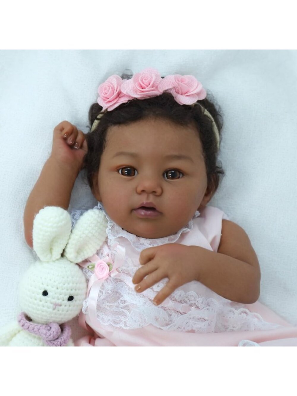 Lifelike 18-Inch African American Reborn Baby Doll | Handmade, Weighted - Picture 3 of 8